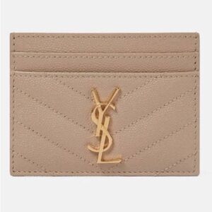 Saint Laurent Beige Card Holder with Gold Logo